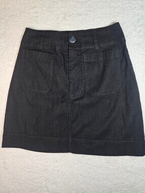 Maeve Colette Linen Blend  Black Front-Pocket A-Line Mini Skirt